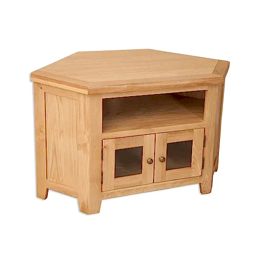 Wiltshire Natural Oak Glazed Corner TV Cabinet - The Furniture Mega Store 