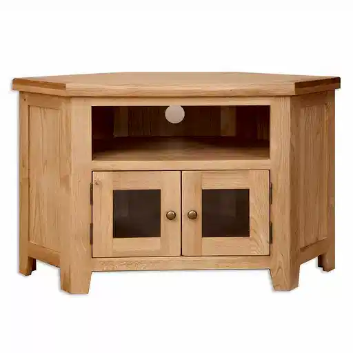 Wiltshire Natural Oak Glazed Corner TV Cabinet - The Furniture Mega Store 