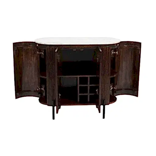 Opal Fluted Mango Wood & Marble Top Sideboard/Drinks Cabinet - 100cm - The Furniture Mega Store 