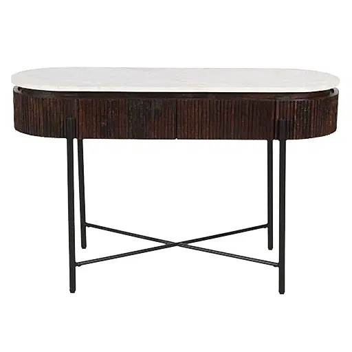 Opal Fluted Mango Wood & Marble Top 2 Drawer Console Table - 120cm - The Furniture Mega Store 