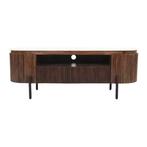 Opal Fluted Mango Wood & Marble Top 2 Door 2 Drawer TV Cabinet - 140cm - The Furniture Mega Store 