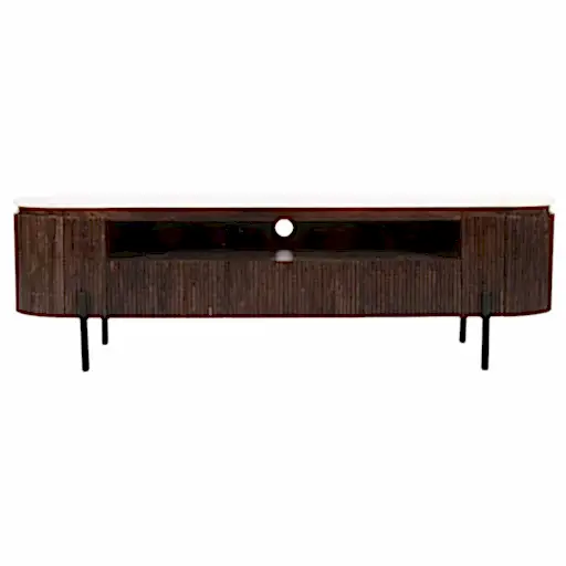 Opal Fluted Mango Wood & Marble Top 2 Door 3 Drawer TV Cabinet - 170cm - The Furniture Mega Store 