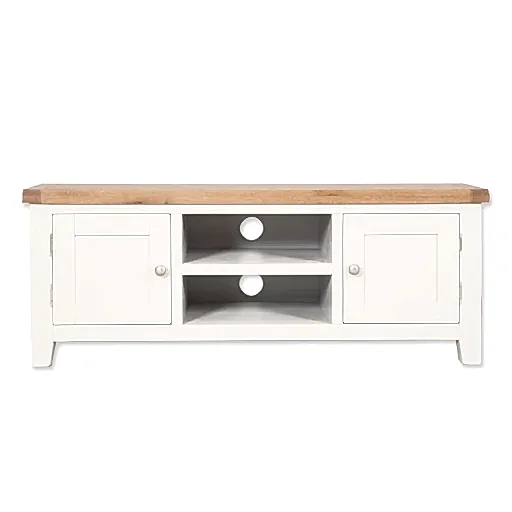 St.Ives White Painted & Oak Large TV Cabinet - 135cm - The Furniture Mega Store 