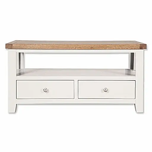 St.Ives White Painted & Oak 2 Drawer Coffee Table - The Furniture Mega Store 