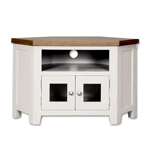 St.Ives White Painted & Oak Glazed Corner TV Cabinet - The Furniture Mega Store 