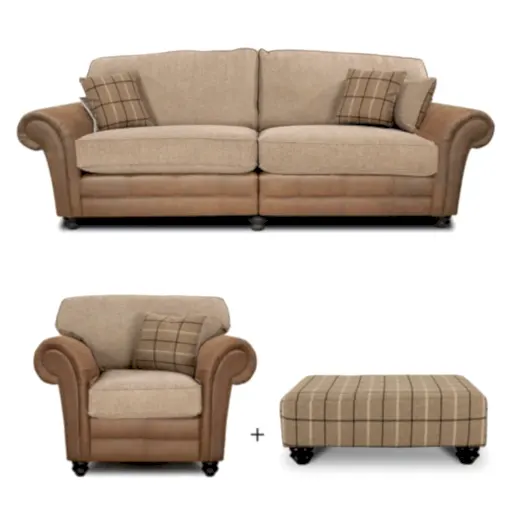 Darwin 4 Seater Sofa, Armchair & Designer Footstool Set - Classic Back - The Furniture Mega Store
