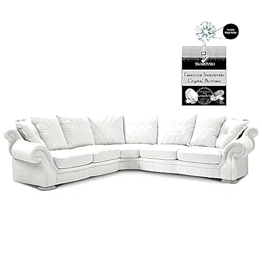 Pendragon Italian Leather Corner Sofa - Choice Of Leathers & Optional Swarovski Crystal Buttons. - The Furniture Mega Store