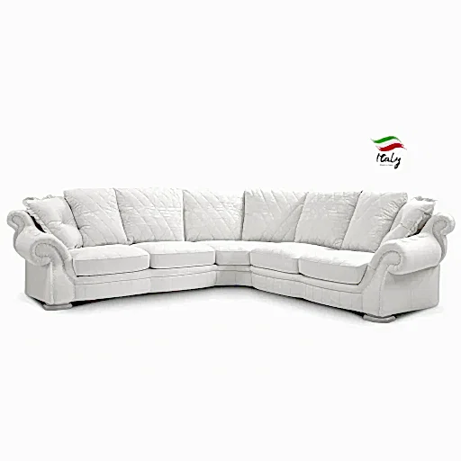Pendragon Italian Leather Corner Sofa - Choice Of Leathers & Optional Swarovski Crystal Buttons. - The Furniture Mega Store