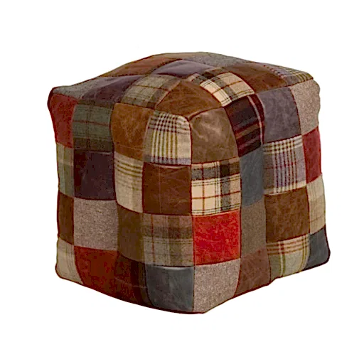 Brown Vintage Leather, Harris Tweed & Moon Wool Patchwork Square Bean Bag - The Furniture Mega Store 