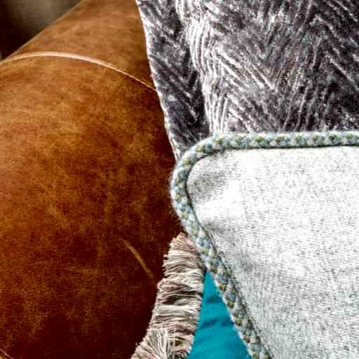 Brompton Vintage Leather & Grey Mixed Fabric Scatter Back Sofa - The Furniture Mega Store