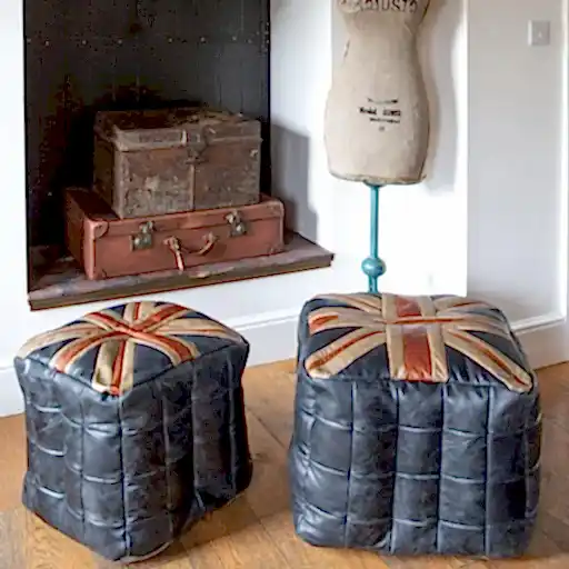 Union Jack Vintage Leather Cube Bean Bag - Large - The Furniture Mega Store