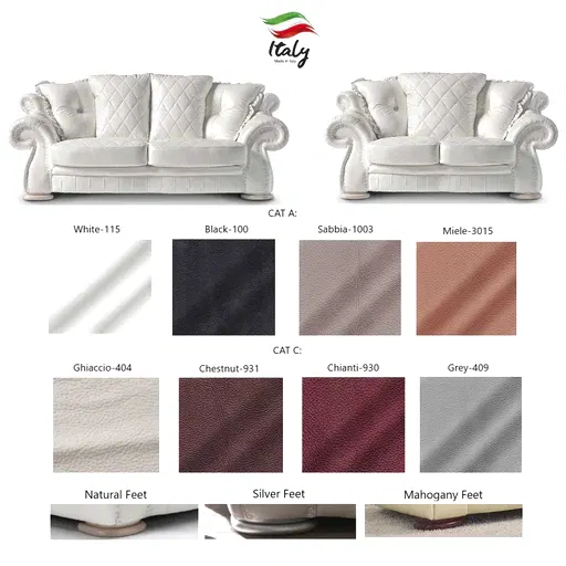 Pendragon Italian Leather 3 Seater & 2 Seater Sofa Set - Choice Of Leathers & Optional Swarovski Crystal Buttons - The Furniture Mega Store