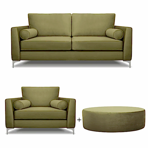 Alena 3 Seater Sofa + Love Chair + Round Footstool Set - Choice Of Colours - The Furniture Mega Store