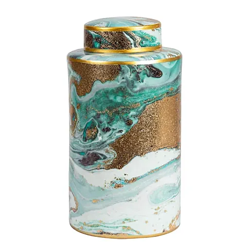 Gold, White & Blue Decorative Storage Jar - 30cm - The Furniture Mega Store 