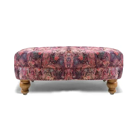 Serpentine Button Tufted Top Oval Footstool - The Furniture Mega Store
