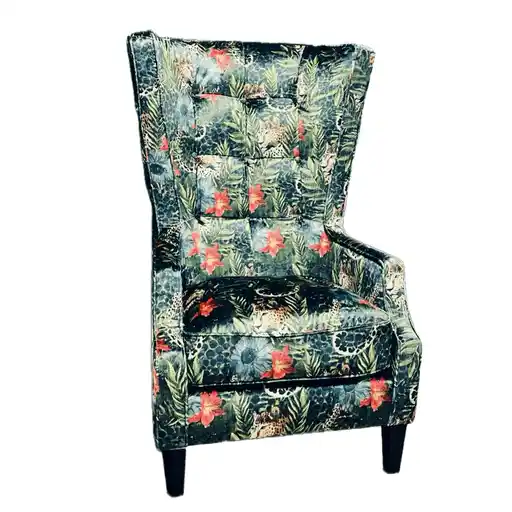 Sabour Jewel Fabric Throne Winged Accent Chair - Choice Of Legs - The Furniture Mega Store 