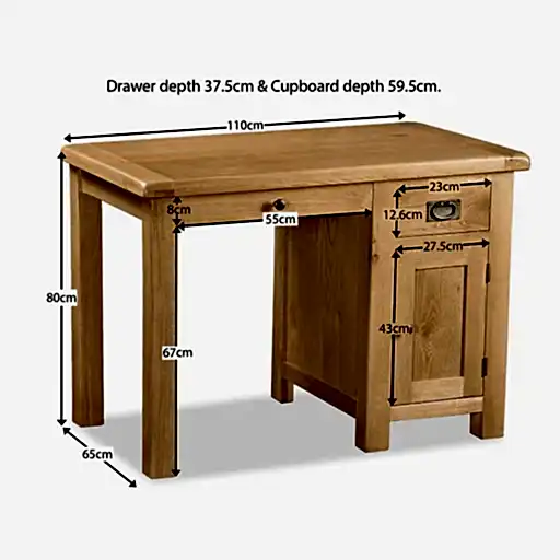 Sailsbury Solid Oak Single Pedestal Desk - 110cm - The Furniture Mega Store 