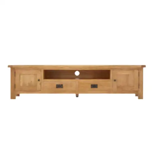Sailsbury Solid Oak Extra Large Low Line TV Unit - 200cm - The Furniture Mega Store 