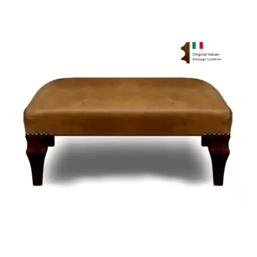 Vintage Leather Small Banquet Footstool - Choice Of Leather & Leg Finishes - The Furniture Mega Store 