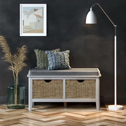 Stowe Silver Grey Storage Bench with Baskets - The Furniture Mega Store 