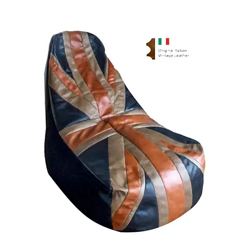 Union Jack Vintage Leather Bean Bag Pod Chair - The Furniture Mega Store