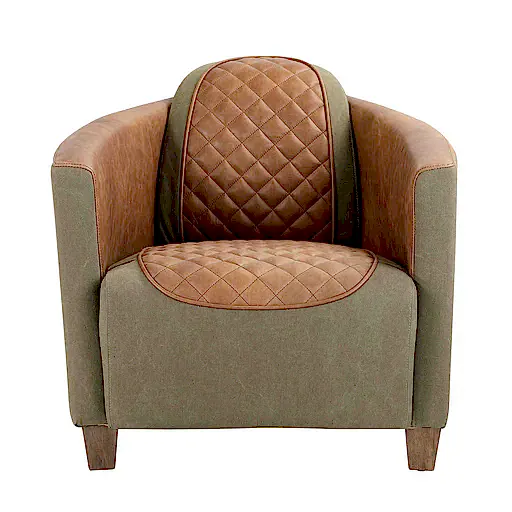 Vincent Rocket Aniline Vintage Leather & Canvas Tub Chair - The Furniture Mega Store