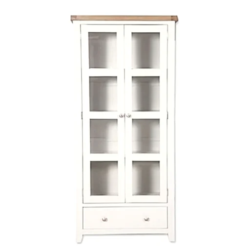 St.Ives White Painted & Oak 2 Door Glazed Display Cabinet - The Furniture Mega Store 