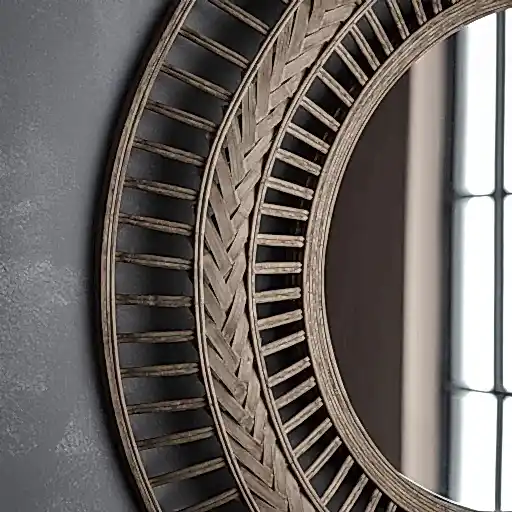 Zena Grey Bamboo Wall Mirror - 90cm - The Furniture Mega Store 