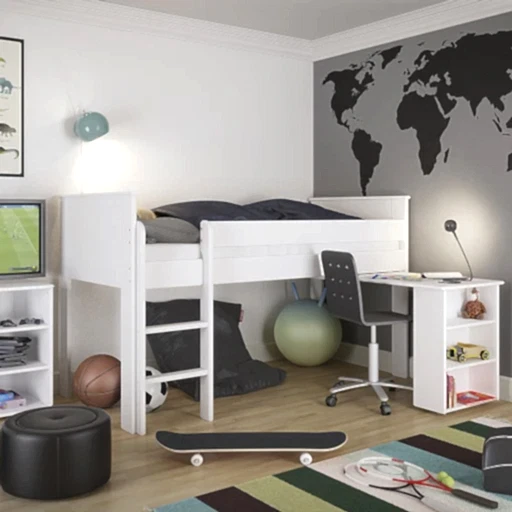 Alba Mid Sleeper Bed With Optional Pull Out Desk - White - The Furniture Mega Store 