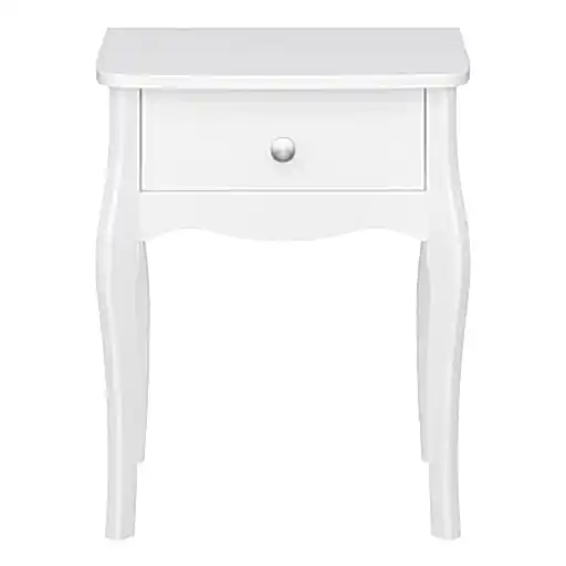 Baroque 1 Drawer Bedside Table - White Painted Finish - The Furniture Mega Store 