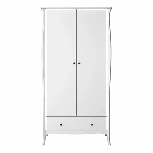Baroque 2 Door 1 Drawer Wardrobe - White Painted Finish - The Furniture Mega Store 