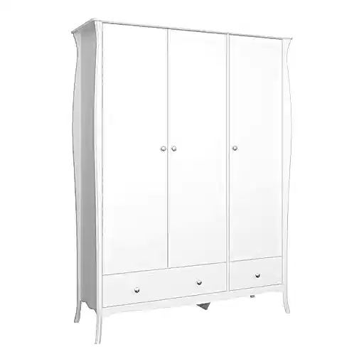 Baroque 3 Door 2 Drawer Wardrobe - White Painted Finish - The Furniture Mega Store 