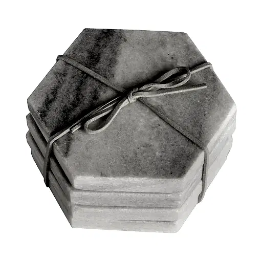 Set Of 4 Grey Marble Hexagonal Coasters - The Furniture Mega Store 