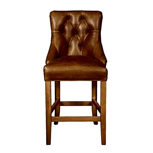Hugo Vintage Leather & Hunting Lodge Harris Tweed Buttoned Bar Stool - The Furniture Mega Store