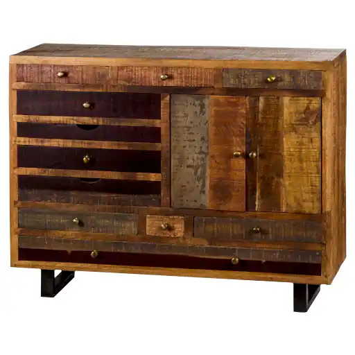 Multi Draw Reclaimed Industrial Merchant Chest With Brass Handles - The Furniture Mega Store 