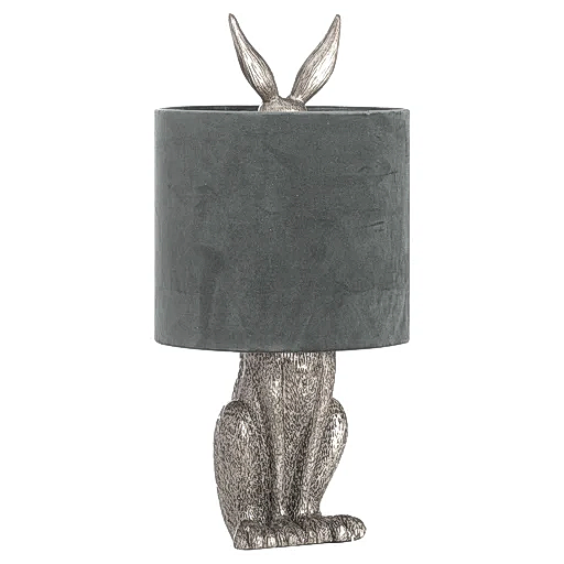 Silver Hare Table Lamp With Grey Velvet Shade - The Furniture Mega Store 