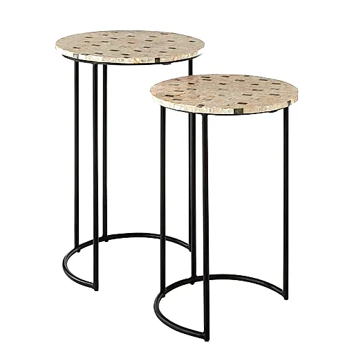 Halle Set Of 2 Iridescent Mother Of Pearl Nest Side Tables - The Furniture Mega Store 