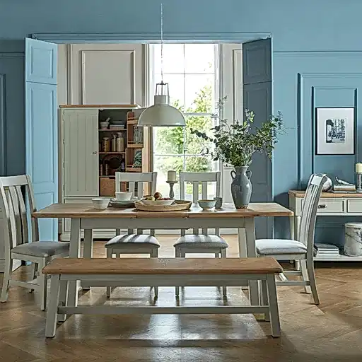 Sunbury Oak & Grey Painted Dining Bench - 160 cm - The Furniture Mega Store 