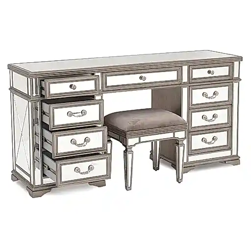 Vida Living Jessica Champagne Mirrored Dressing Table - The Furniture Mega Store 