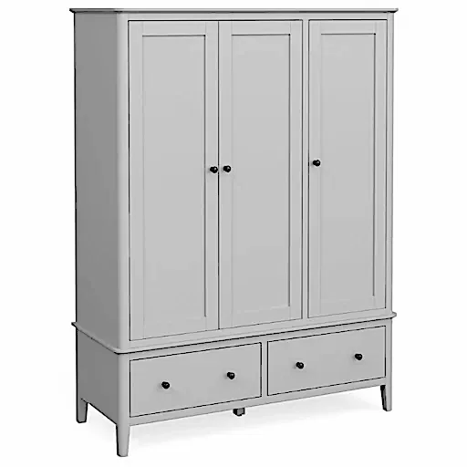 Capri Silver Grey Triple Wardrobe with 3 Doors & 2 Bottom Storage Drawers - The Furniture Mega Store 