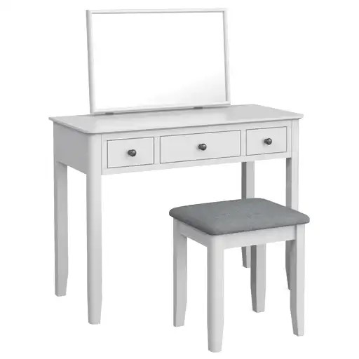 Capri Silver Grey Dressing Table Set with Stool & Mirror - The Furniture Mega Store 