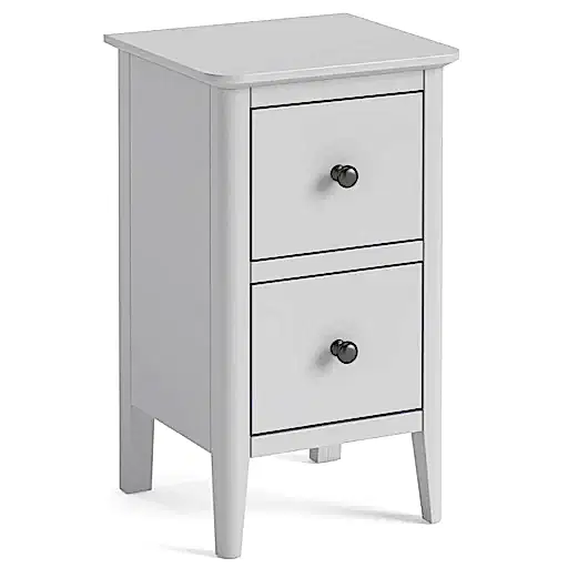 Capri Silver Grey Narrow Bedside Cabinet - 35cm with 2 Drawers - The Furniture Mega Store 