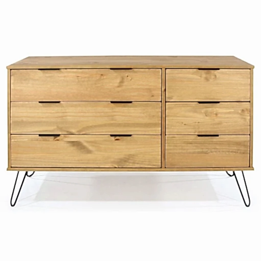 Augusta Pine 3+3 Drawer Wide Chest with Hairpin Legs - The Furniture Mega Store 