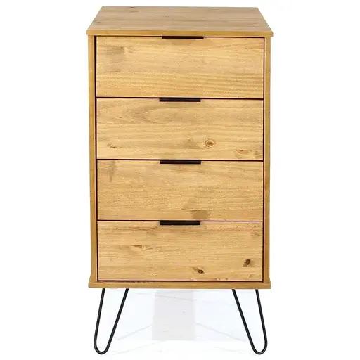 Augusta Pine 4 Drawer Narrow Chest with Hairpin Legs - The Furniture Mega Store 
