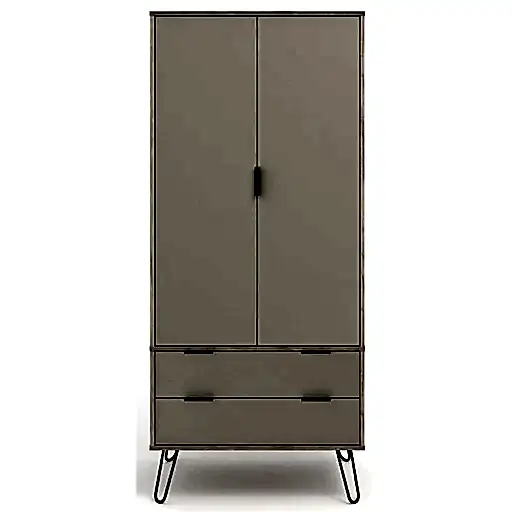 Augusta Driftwood 2 Door Combi Wardrobe with Hairpin Legs - The Furniture Mega Store 