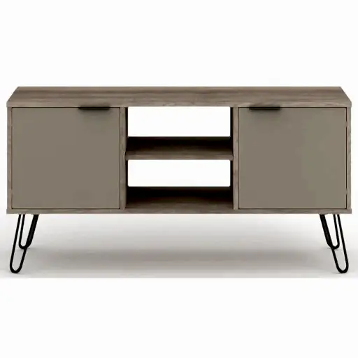 Augusta Driftwood 2 Door TV Unit with Hairpin Legs - The Furniture Mega Store 