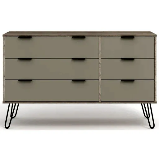 Augusta Driftwood 3+3 Drawer Wide Chest with Hairpin Legs - The Furniture Mega Store 