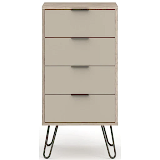 Augusta Driftwood 4 Drawer Narrow Chest with Hairpin Legs - The Furniture Mega Store 