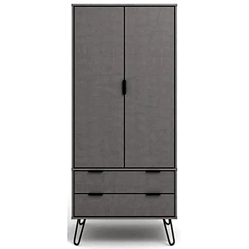 Augusta Grey 2 Door Combi Wardrobe with Hairpin Legs - The Furniture Mega Store 