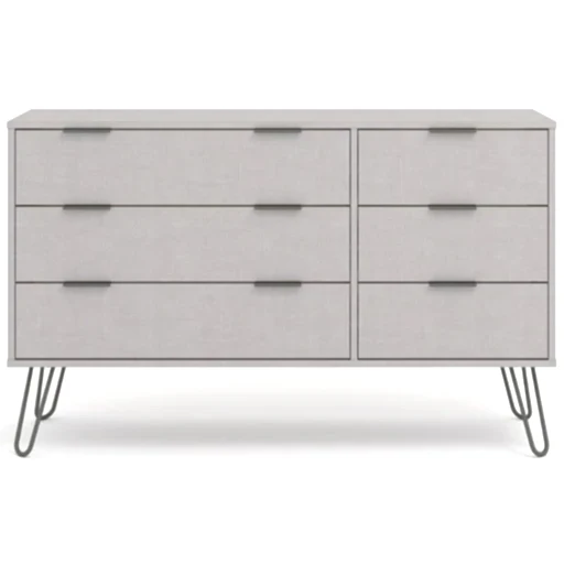 Augusta Grey 3+3 Drawer Wide Chest with Hairpin Legs - The Furniture Mega Store 